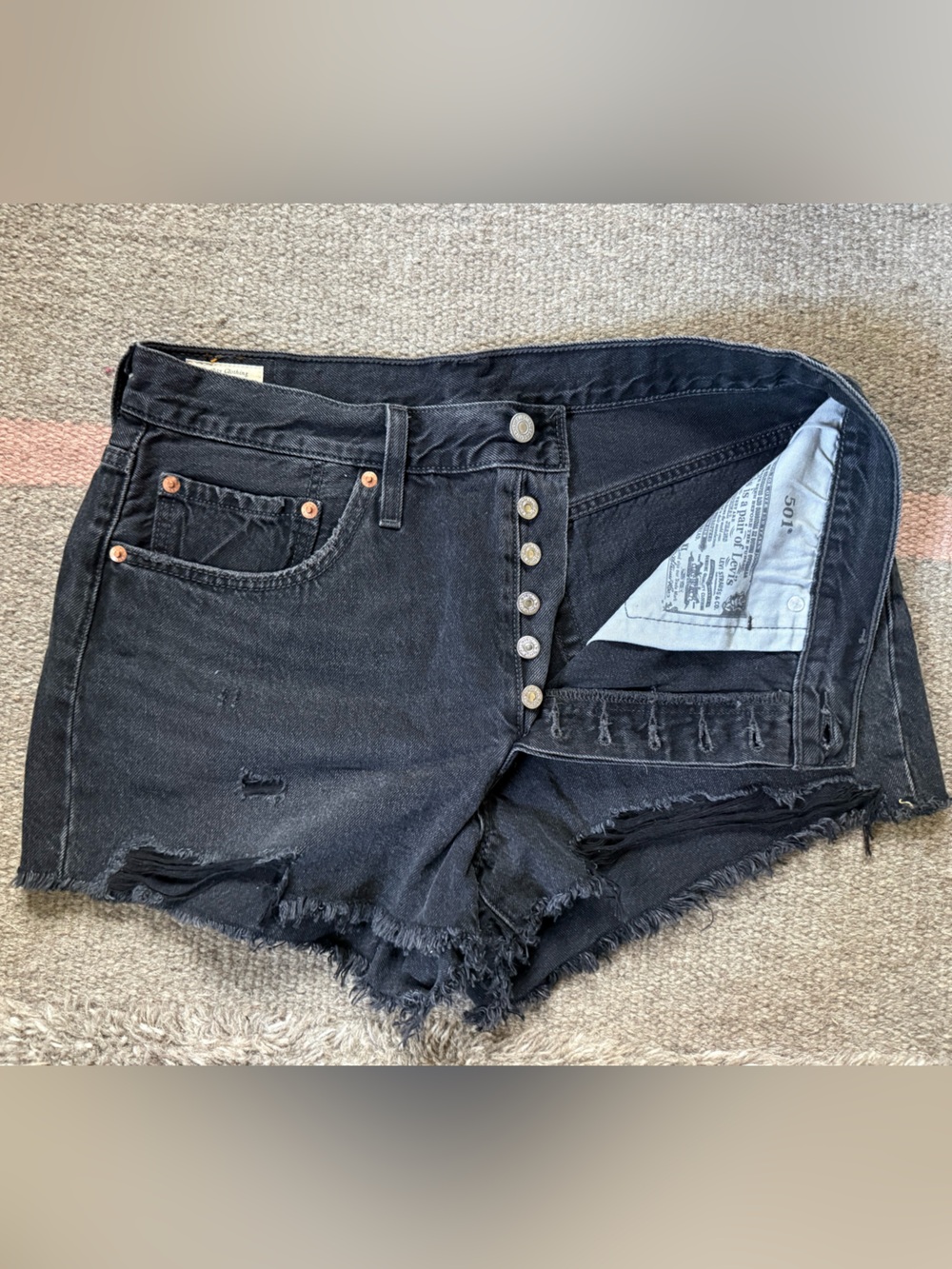 Levi's Black Distressed High-Waist Jean Shorts